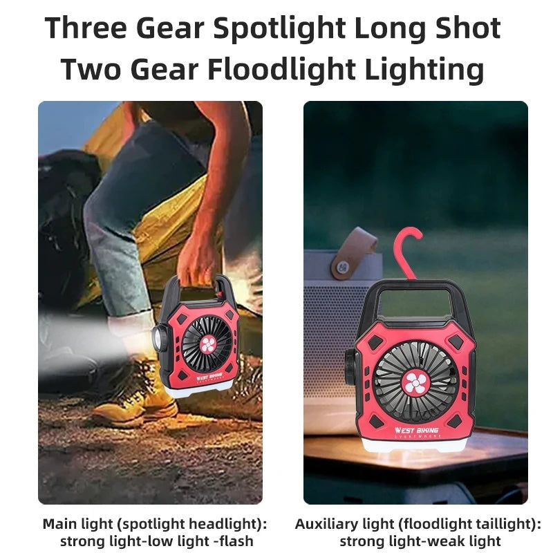 Multipurpose Rechargeable Desk & Camping Fan with LED Light, Flashlight & Power Bank