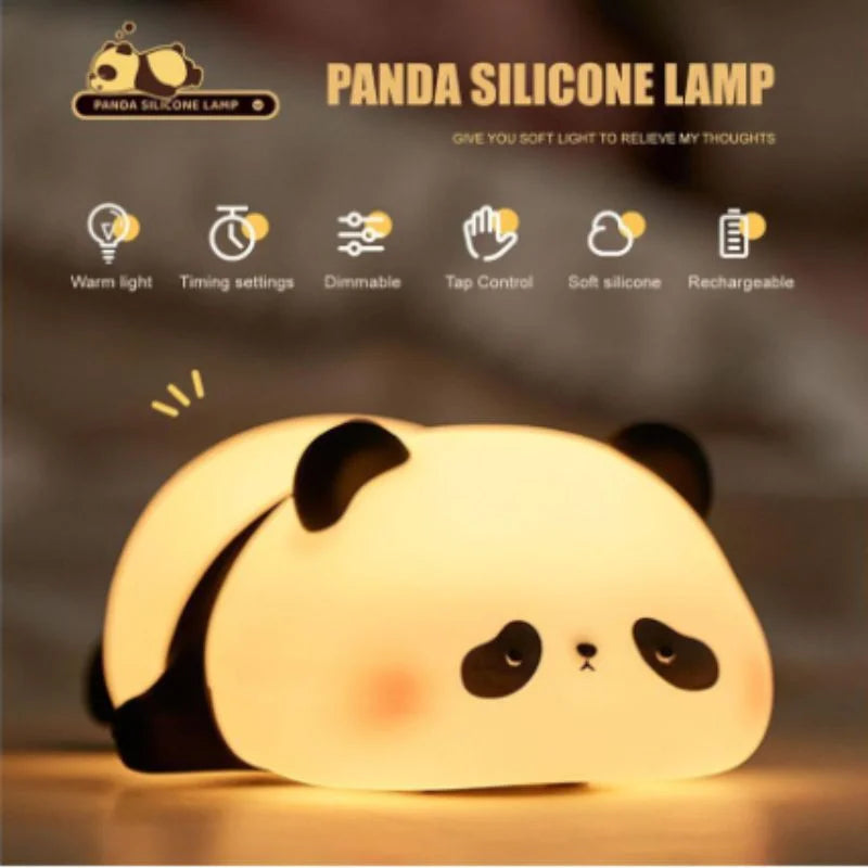 Cute Panda Lamp Soft Silicone LED Animal for Bedside | Tap Control & USB Rechargeable | Panda Night Light for Kids