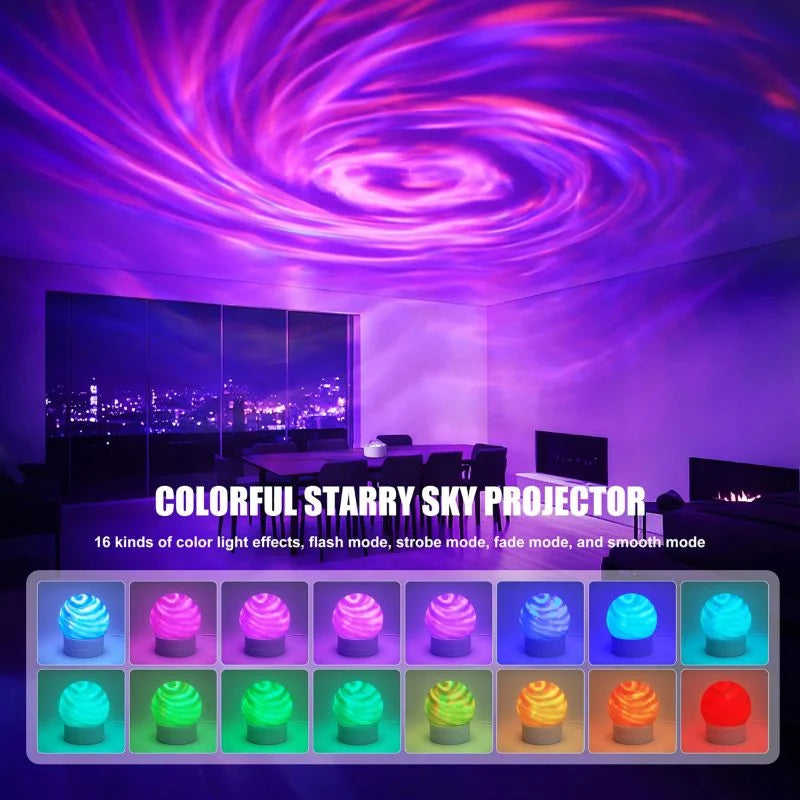 2-in-1 Ocean Wave Projector Light & Northern Aurora Lamp | 16 Colors RGB Night Light Projector  | Bedroom Mood Lamp
