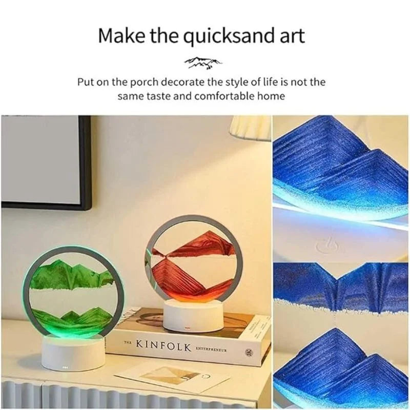 3D Moving Sand Art LED Lamp | Flowing Sandscape Painting Display | USB Decorative Table Lamp for Home & Office | Random Color