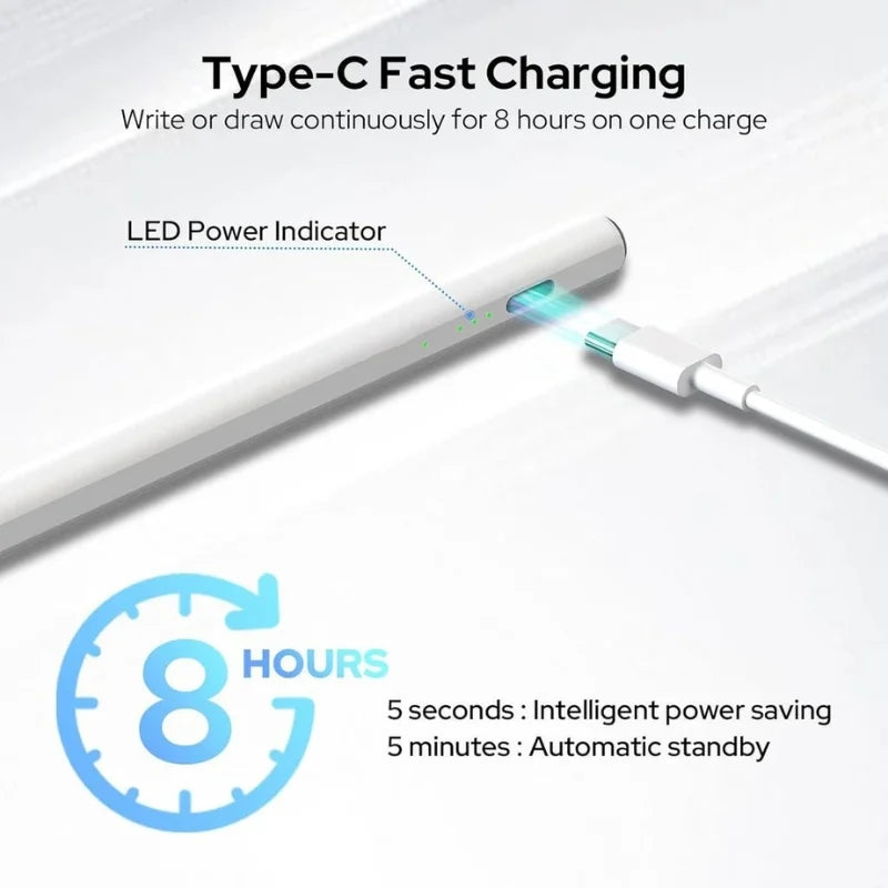 Universal Rechargeable Stylus Pen for Touchscreen Devices | Magnetic Stylus with High-Precision Tip | USB Type-C Charging | Compatible with iPad, Android & Tablets
